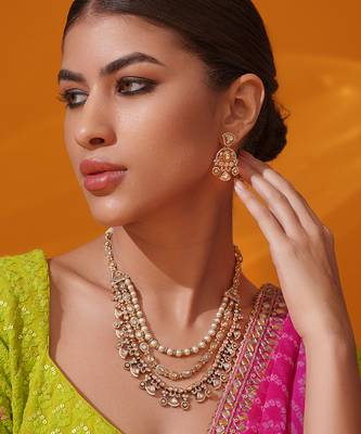 Gold plated kundan necklace set 3