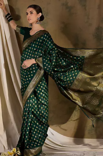 enchanting green banarasi art silk saree with weaving work 