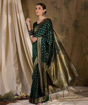 enchanting green banarasi art silk saree with weaving work  3