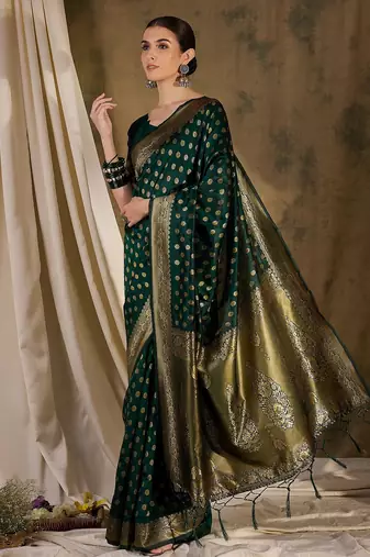 enchanting green banarasi art silk saree with weaving work 