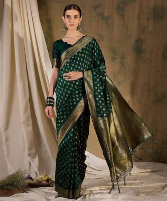 enchanting green banarasi art silk saree with weaving work  4