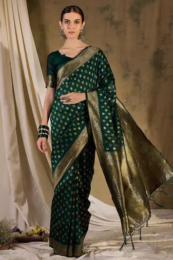 enchanting green banarasi art silk saree with weaving work 