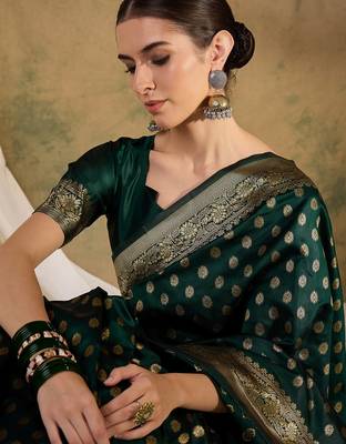 enchanting green banarasi art silk saree with weaving work  5