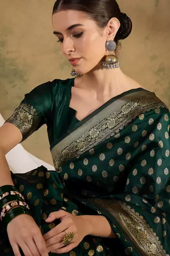 enchanting green banarasi art silk saree with weaving work 