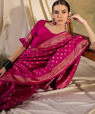gorgeous pink banarasi art silk saree with weaving work  1