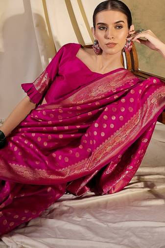gorgeous pink banarasi art silk saree with weaving work 