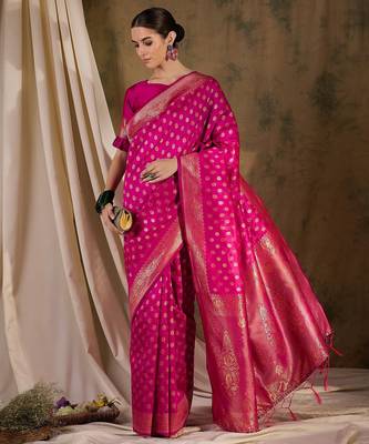 gorgeous pink banarasi art silk saree with weaving work  2