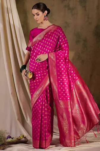 gorgeous pink banarasi art silk saree with weaving work 