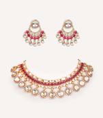 Gold plated red stone kundan necklace set
