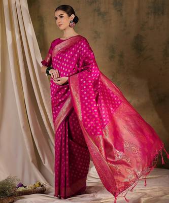 gorgeous pink banarasi art silk saree with weaving work  3