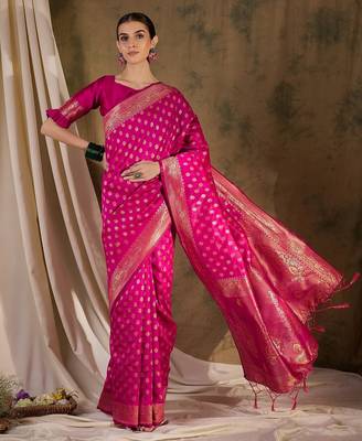 gorgeous pink banarasi art silk saree with weaving work  4