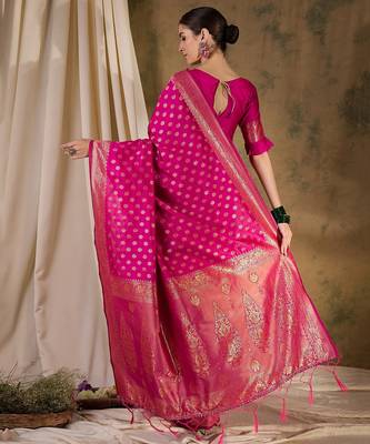 gorgeous pink banarasi art silk saree with weaving work  5