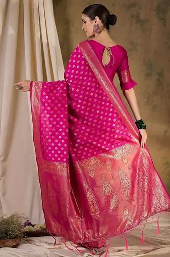 gorgeous pink banarasi art silk saree with weaving work 