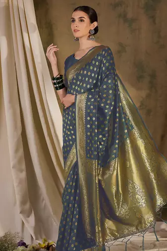 sophisticated grey banarasi art silk saree with weaving work 