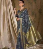 sophisticated grey banarasi art silk saree with weaving work 