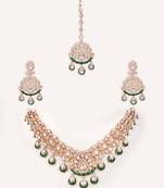 Gold plated green stone kundan necklace set