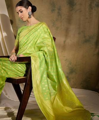 elegant pista green banarasi art silk saree with weaving work  1