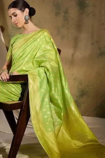 elegant pista green banarasi art silk saree with weaving work 