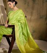 elegant pista green banarasi art silk saree with weaving work 