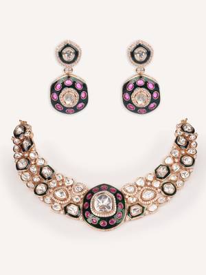 Gold plated multicolor stone kundan necklace set 1
