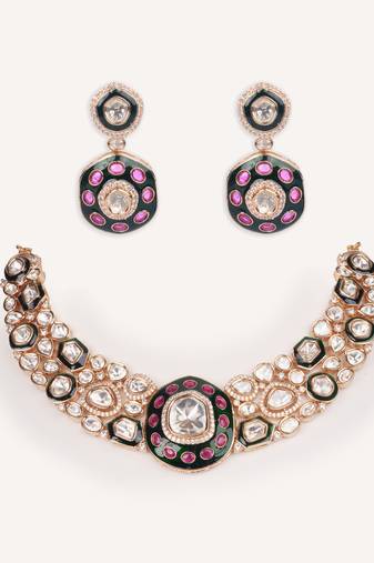 Gold plated multicolor stone kundan necklace set