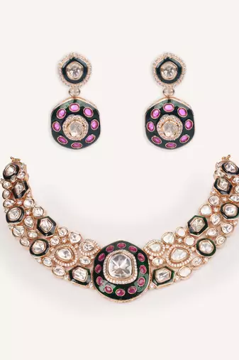 Gold plated multicolor stone kundan necklace set