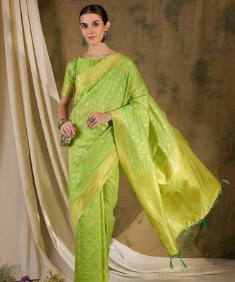 elegant pista green banarasi art silk saree with weaving work  2