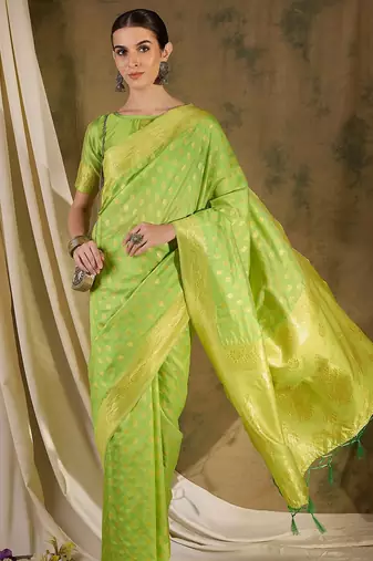 elegant pista green banarasi art silk saree with weaving work 