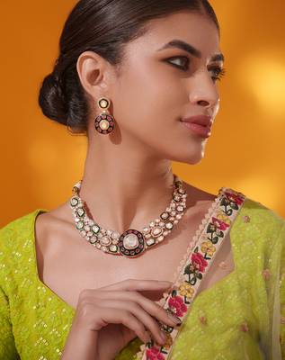 Gold plated multicolor stone kundan necklace set 2