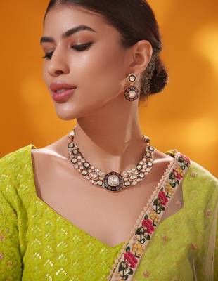 Gold plated multicolor stone kundan necklace set 3