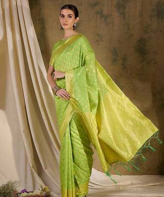 elegant pista green banarasi art silk saree with weaving work  3