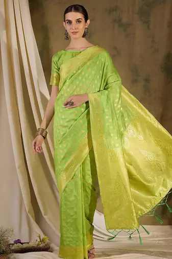 elegant pista green banarasi art silk saree with weaving work 