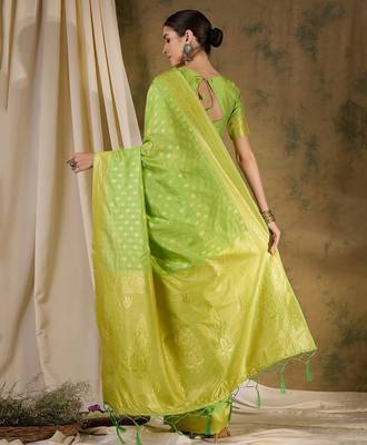elegant pista green banarasi art silk saree with weaving work  5