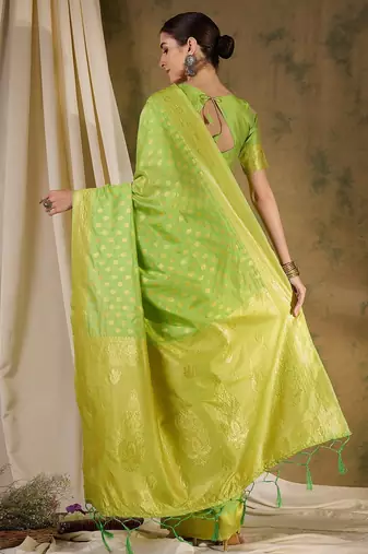 elegant pista green banarasi art silk saree with weaving work 