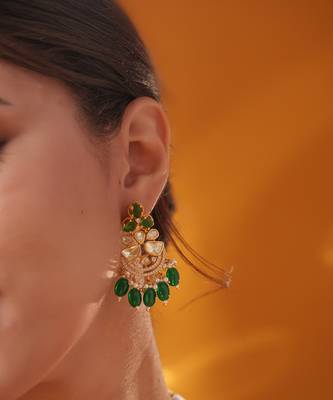 Gold plated green stone kundan necklace set 5