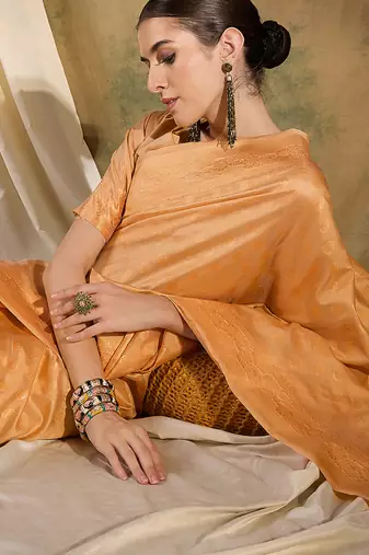 timeless cream banarasi art silk saree with weaving work 