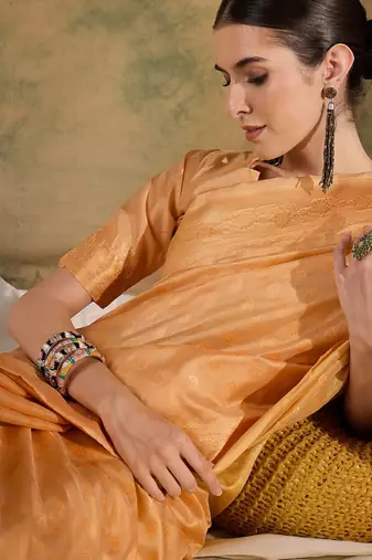 timeless cream banarasi art silk saree with weaving work 