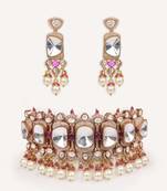 Gold plated red stone kundan necklace set