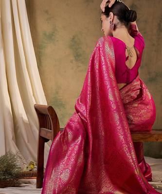 beautiful pink banarasi art silk saree with weaving work  2