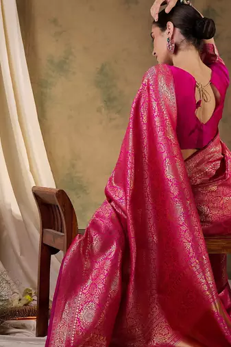 beautiful pink banarasi art silk saree with weaving work 