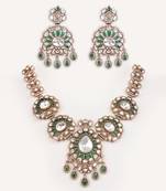 Gold plated green stone kundan necklace set
