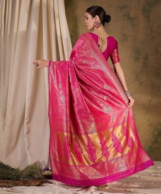 beautiful pink banarasi art silk saree with weaving work  5