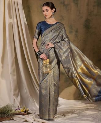 stylish grey banarasi art silk saree with weaving work  1