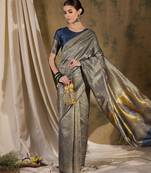 stylish grey banarasi art silk saree with weaving work 