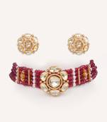 Gold plated red stone kundan necklace set