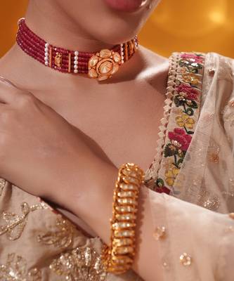 Gold plated red stone kundan necklace set 5