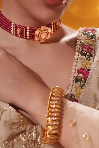 Gold plated red stone kundan necklace set