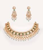 Gold plated green stone kundan necklace set