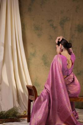 delicate baby pink banarasi art silk saree with weaving work  1