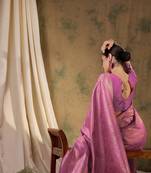 delicate baby pink banarasi art silk saree with weaving work 